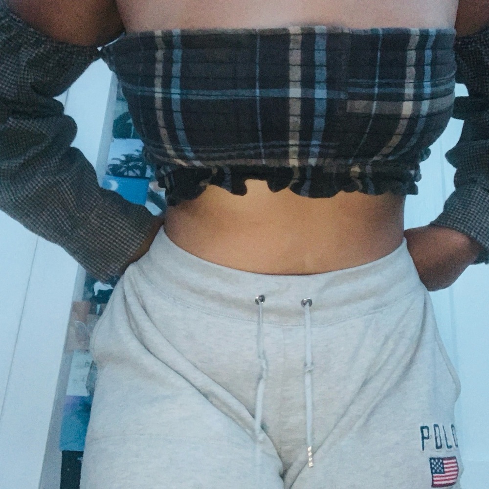 COPY - LF plaid off the shoulder top